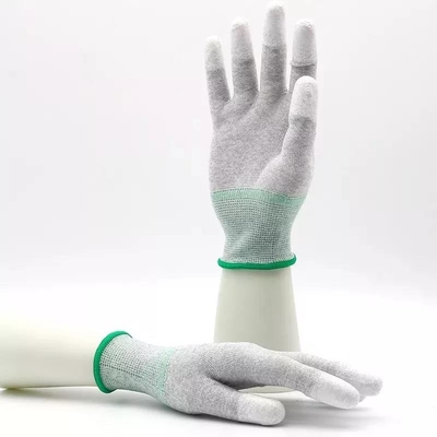13 Găng tay sợi carbon dệt kim trắng phủ PU Găng tay chống ESD