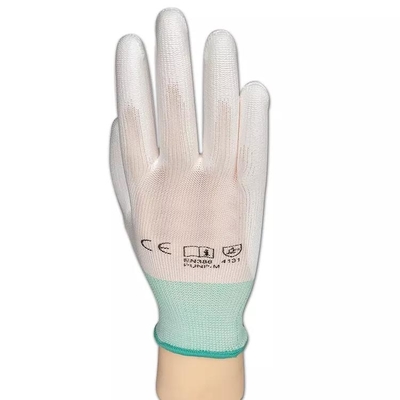 Nhà máy điện tử trắng dệt kim 13G Làm việc Găng tay phủ PU chống tĩnh điện ESD
