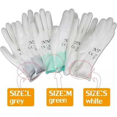 Nhà máy điện tử trắng dệt kim 13G Làm việc Găng tay phủ PU chống tĩnh điện ESD