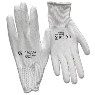 Nhà máy điện tử trắng dệt kim 13G Làm việc Găng tay phủ PU chống tĩnh điện ESD