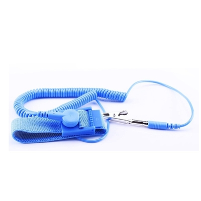 Dây đeo cổ tay ESD chống tĩnh điện màu xanh có thể điều chỉnh PVC với dây cuộn