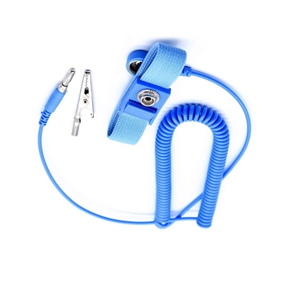 Dây đeo cổ tay ESD chống tĩnh điện màu xanh có thể điều chỉnh PVC với dây cuộn
