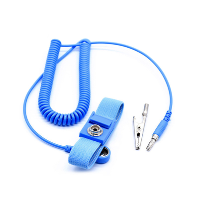 Dây đeo cổ tay ESD chống tĩnh điện màu xanh có thể điều chỉnh PVC với dây cuộn
