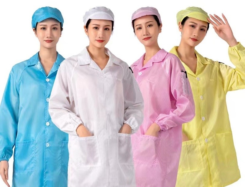Áo sơ mi dài tay chống tĩnh điện ESD 2.5mm Quần làm việc có mũ trùm đầu trong phòng sạch